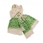 Grand foulard en voile de coton vert Rice